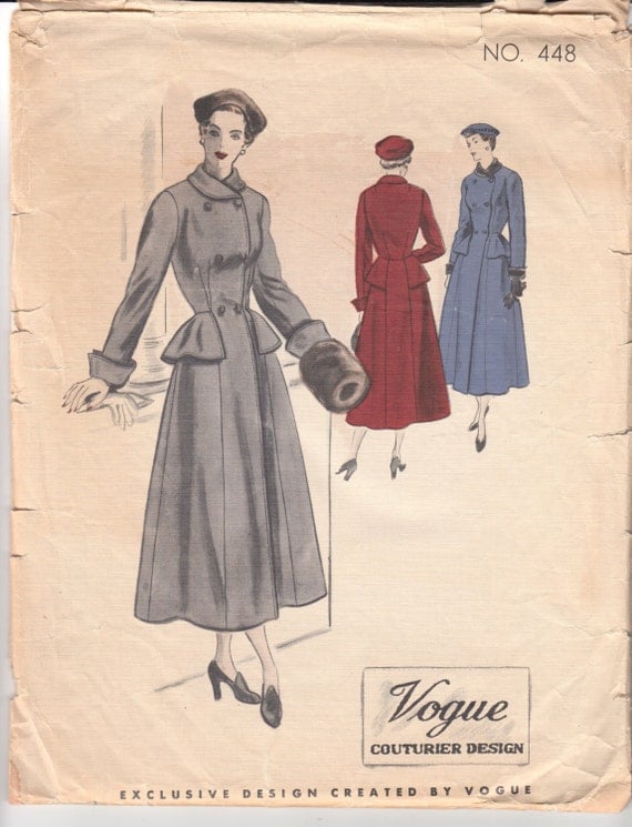 Vintage Sewing Pattern Ladies' Coat 1940's Vogue