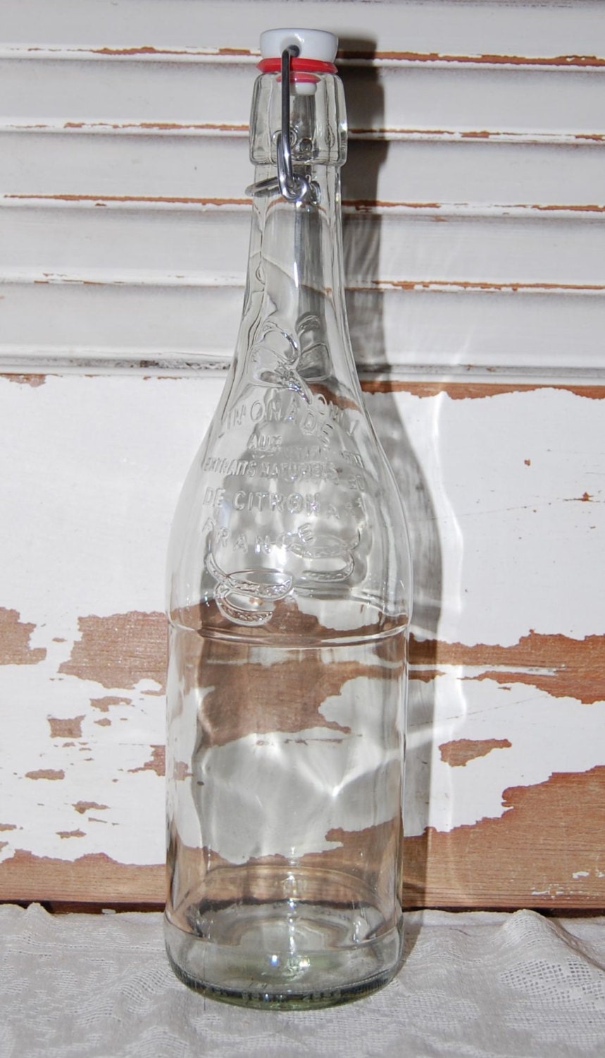 Vintage French Lemonade Glass Bottle with Stopper Limonade
