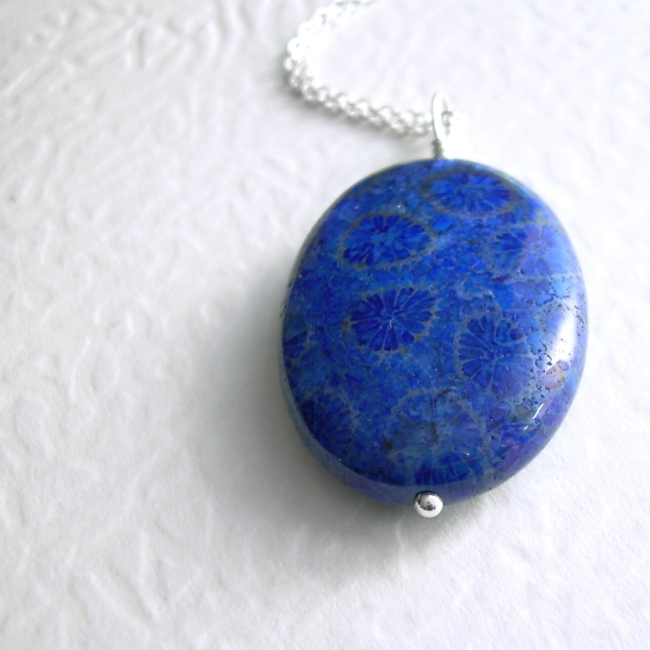 Blue Coral Fossil Necklace Cobalt Jewelry Sterling Silver