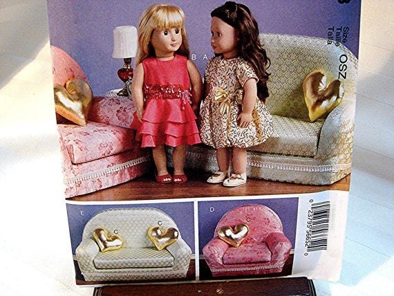  18 inch Doll Furniture Pattern Sofa Chair Pillows Dress Sewing Pattern