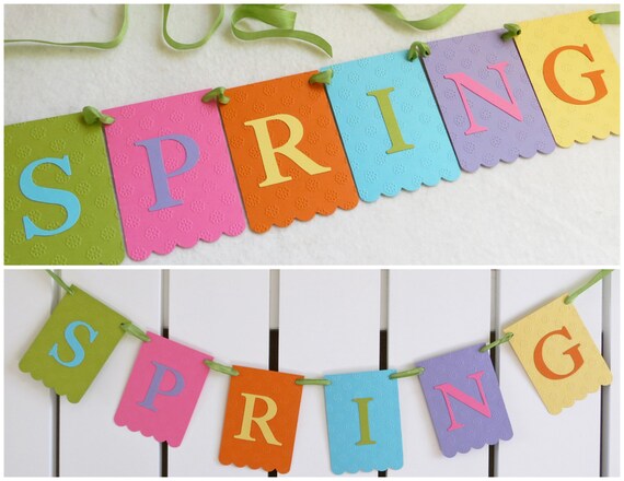 Spring Banner - Embossed Bitty Flowers - READY TO SHIP - Spring Home Decor Easter Banner Spring Garland Home Decor Garland Il_570xn