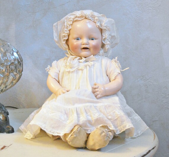 ANTIQUE HORSMAN COMPOSITION BABY DIMPLES DOLL 20" LONG EIH ...