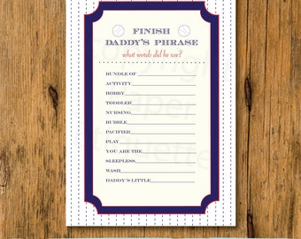INSTANT UPLOAD Baby Shower Game Baseball Theme - Guess What Daddy Said Baby Shower Game, Baseball Baby Shower Game, Baseball Baby Shower