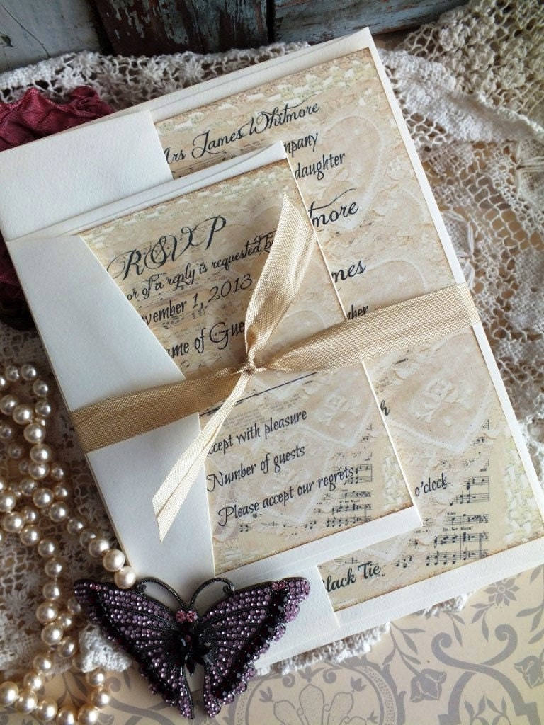 Vintage Lace & Sheet Music Wedding Invitation SAMPLE Handmade