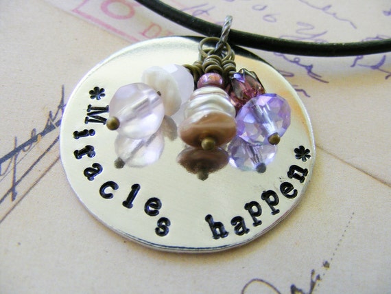 Miracles Happen Hand Stamped Pendant Necklace by meiguidesigns
