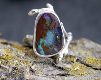 Blue Boulder Reserved for S Opal Woodland Sparkle branch twig tree ring