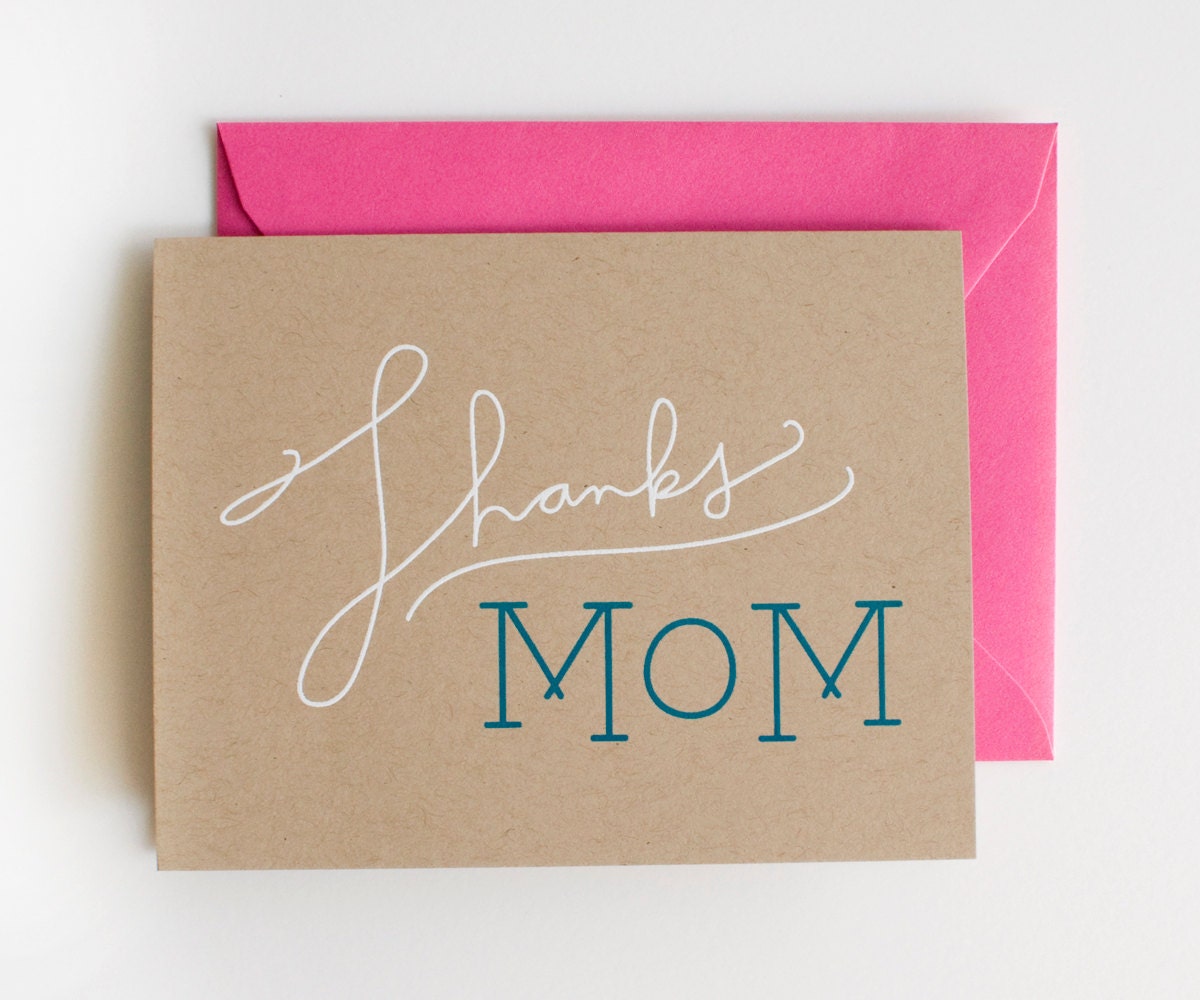 Thanks Mom Blank Card Mother's Day white on kraft