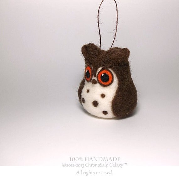 Large Brown Owl Ornament Deco White Orange by ChronoSalpGalaxy
