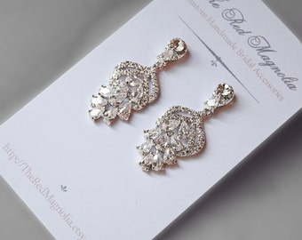 Crystal Chandelier Earrings, Cubic Zirconia Bridal Earrings, Rhinestone Earrings, Vintage Style - ISABELLA