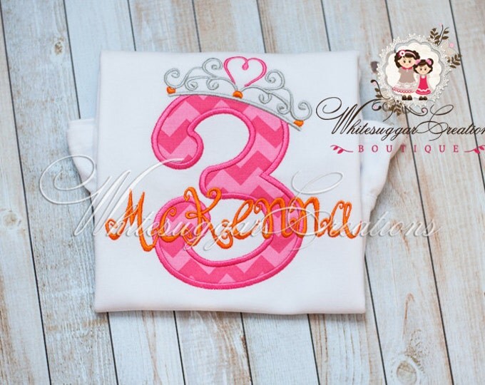 Princess Crown Birthday Shirt - Custom Number with Crown Princess Birthday Shirts - Baby Girl Birthday Outfit