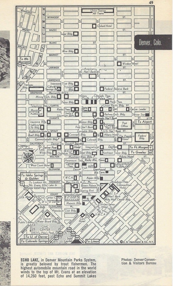 Denver Colorado Map City Map Street Map 1950s by VintageButtercup