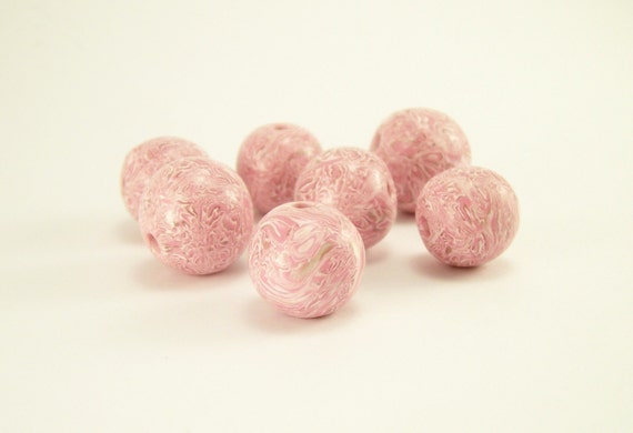 Artisan Handmade Beads, Pink Polymer Clay Beads, Set of 7