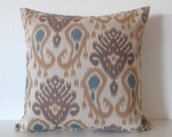 Barbados Ikat Mocha teal brown ikat decorative pillow cover