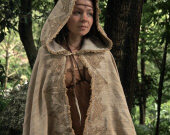 Celtic Medieval Cloak Made of Hand Woven Raw silk and Wool Fantasy Fairy Poncho