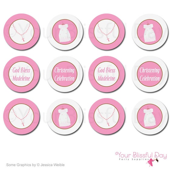 PRINTABLE Baby Girl Christening/Baptism Party Circles (Personalized) #601 Il_570xn