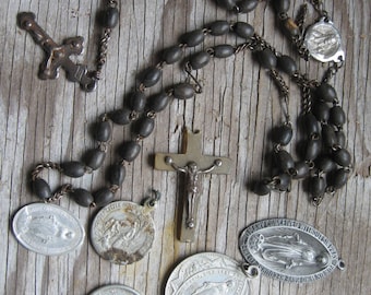 Items similar to gold rosary necklace, tangled, vintage religious medals on Etsy