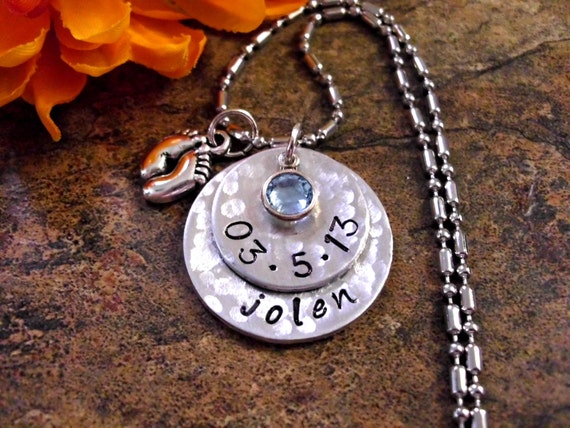 New Baby Necklace Birth Date Jewelry Personalized by CharmAccents