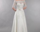 Lace wedding dress with off shoulder bolero alencon lace
