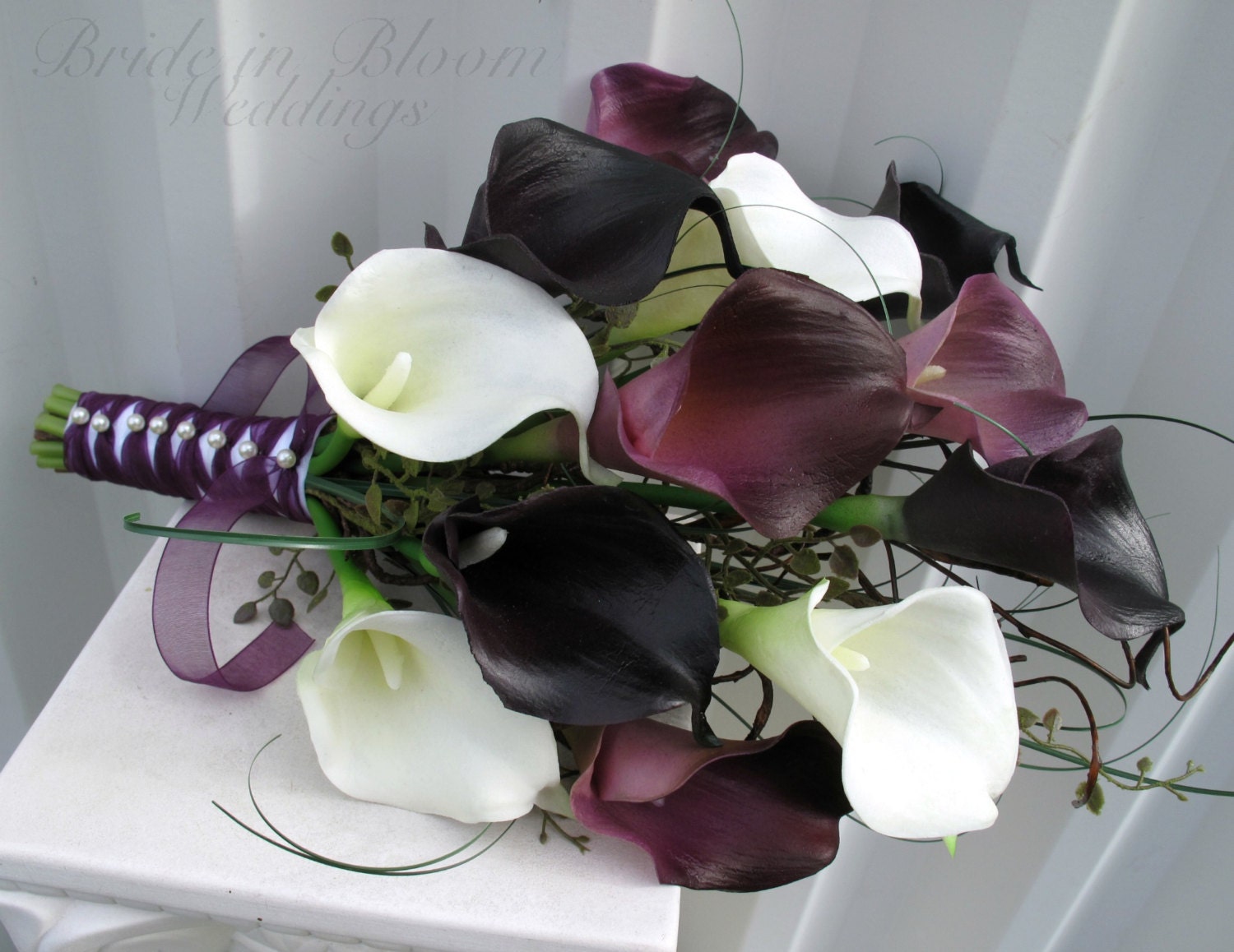 Plum Calla Lily Wedding Bouquet Real Touch Bridal Bouquet 6654