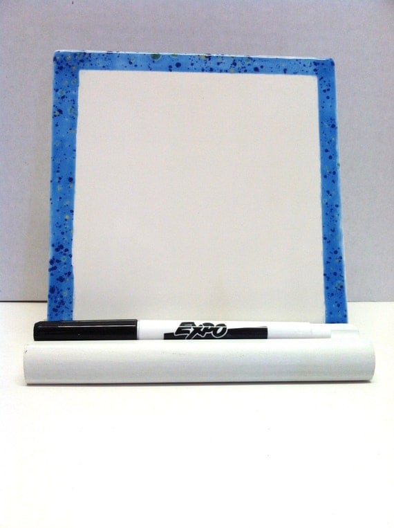 Dry Erase Message Board Ceramic Tile Blue by ShadyLaneCeramics
