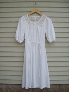 70s White Prairie Midi Dress With Lace Bib / Wedding Dress / Size Small