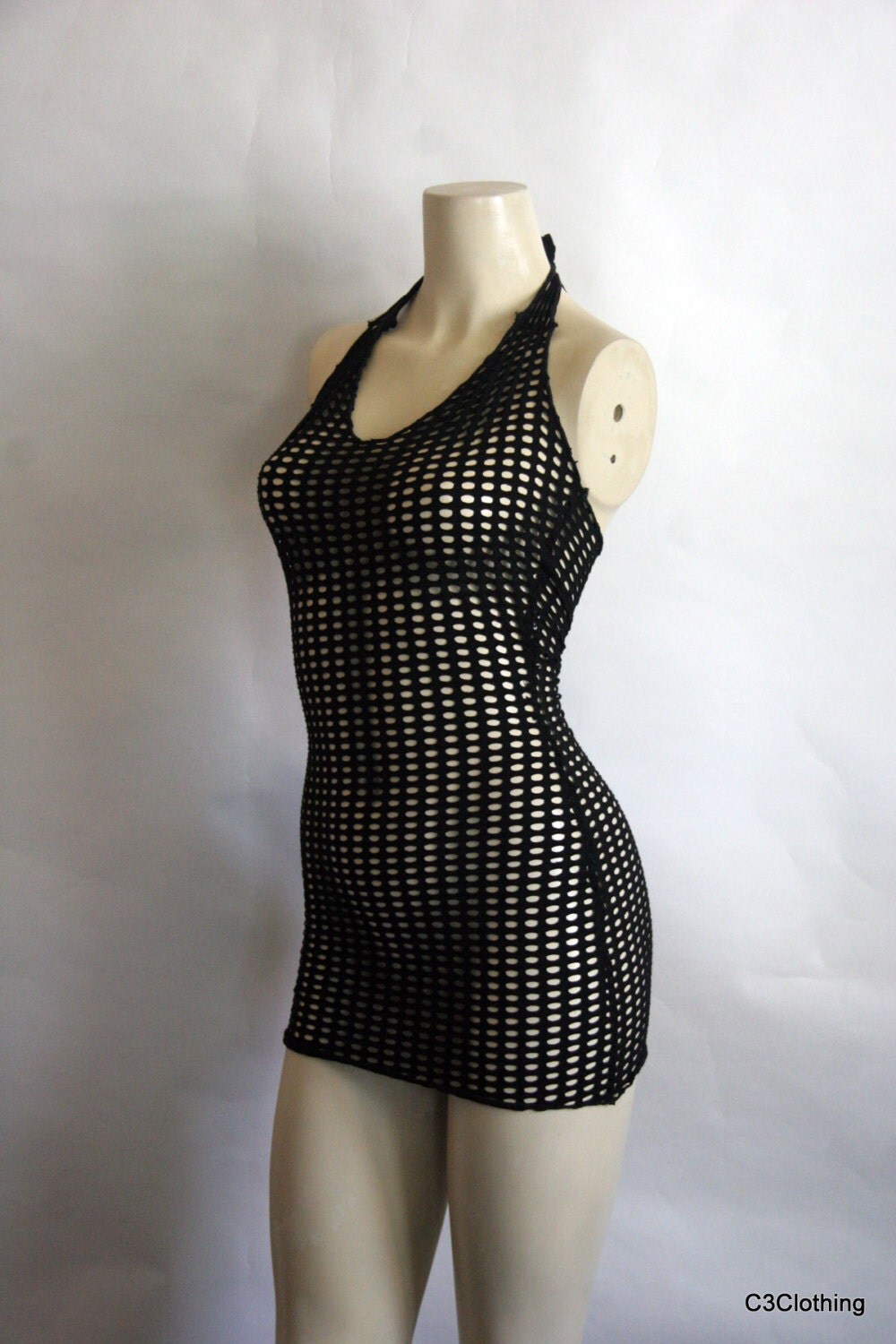 Sexy Form Fitting Halter Dress in Large Hole Cabaret by C3Clothing