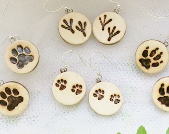 Ceramic Animal Print Earrings / Paw Prints / Cat Jewelry / Dog Lover Gift / Pottery Jewelry / Economical / Handmade / Artisan Gifts Under 20