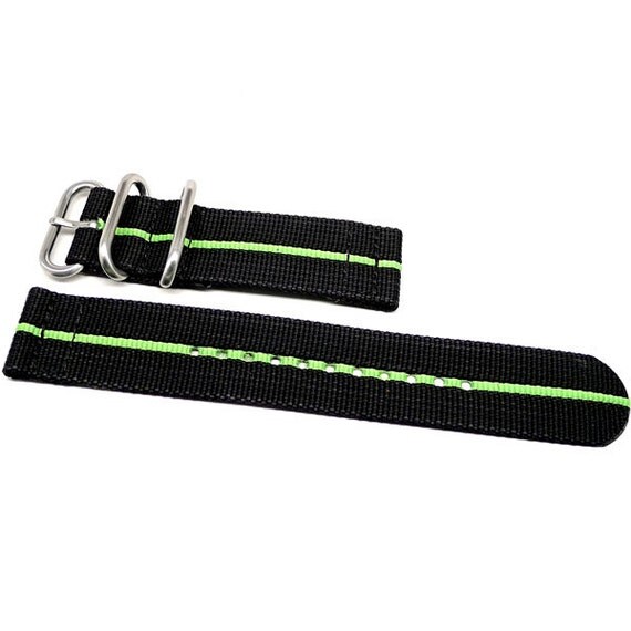 Two Piece Ballistic Nylon NATO Watch Strap Black Green