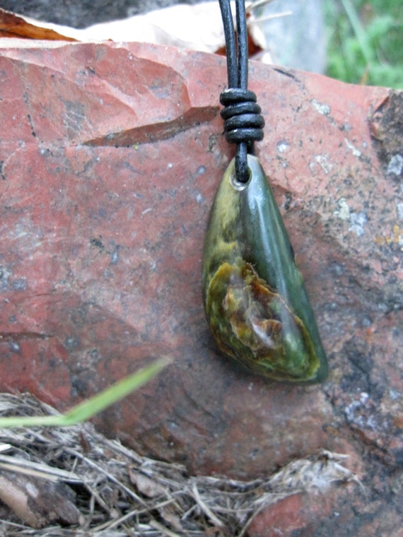 Black leather choker for men with Burmese green Jade stone - JoyElly