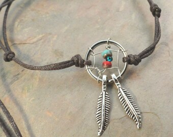 Dream Catcher Anklet or Bracelet Red Turquoise