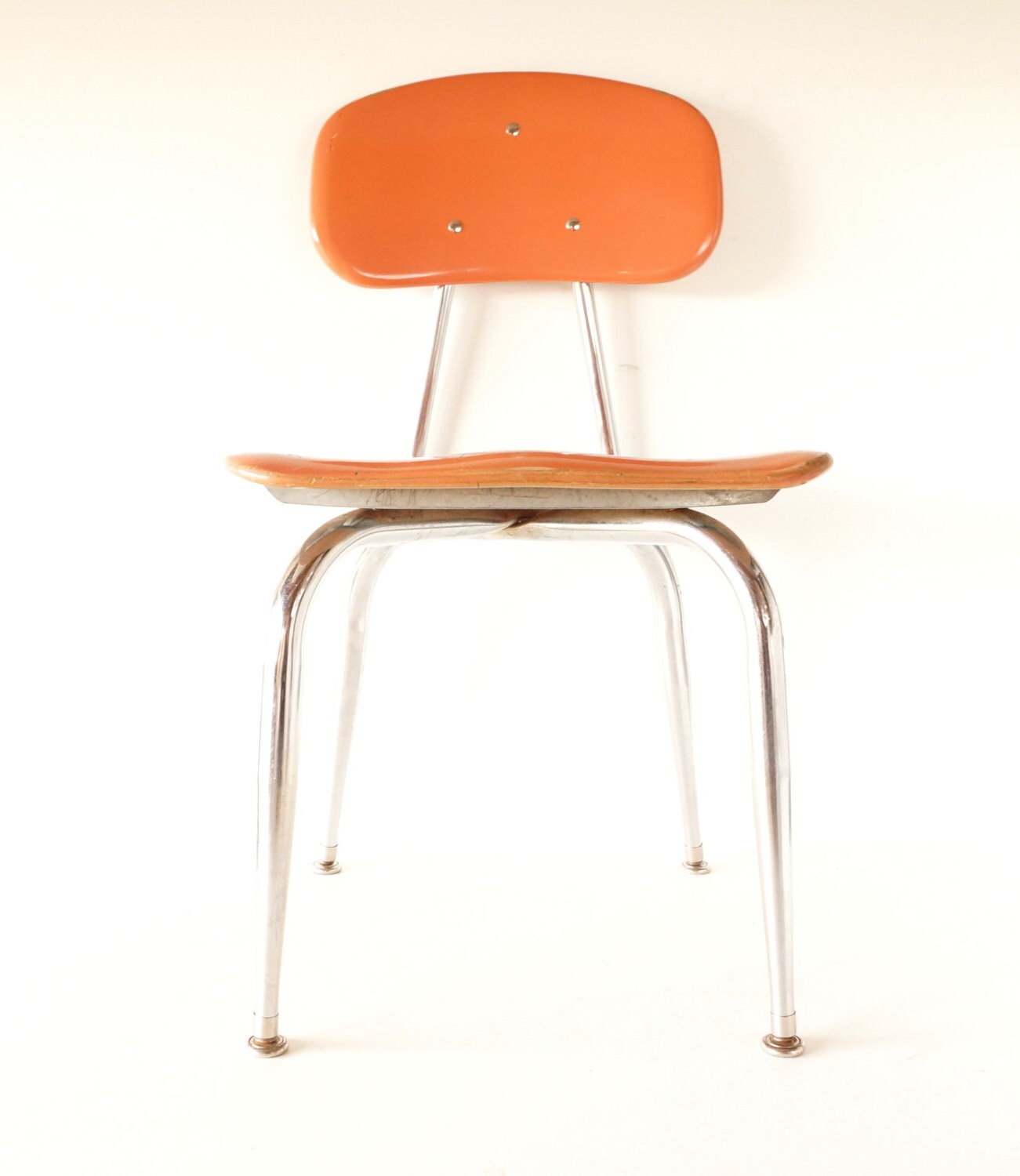 Vintage School Chair in Chrome and Orange Composite by C.F. Church Corex, Adult Size (c.1950s