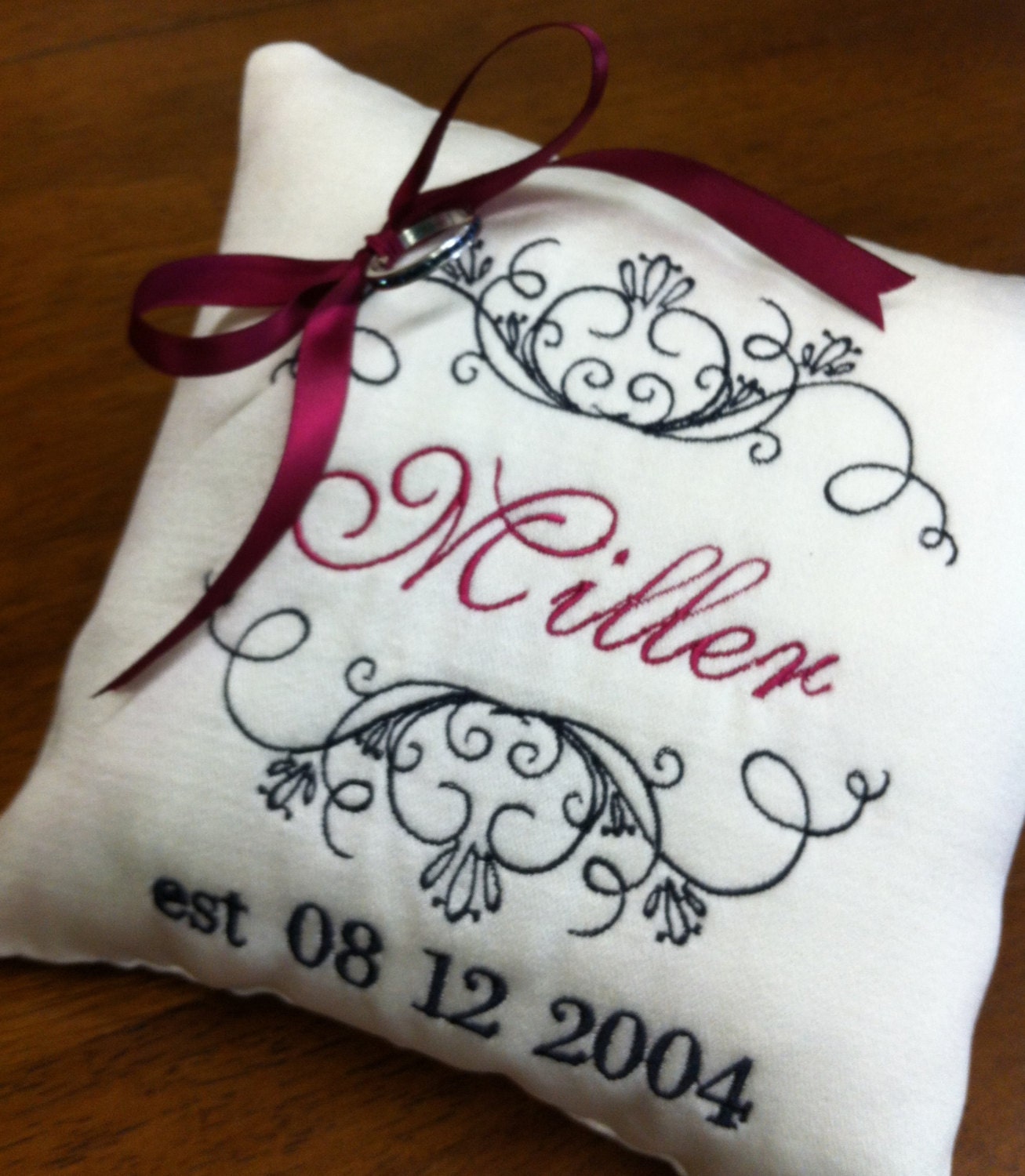 Ring Bearer Wedding Pillow Embroidered Custom Made to