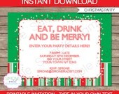 Christmas Party Invitation - Red & Green - INSTANT DOWNLOAD - EDITABLE file that you personalize at home with Adobe Reader Il_170x135
