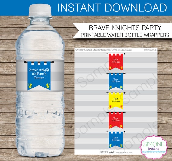 Items Similar To Knights Party Water Bottle Labels Or Wrappers Instant Download Editable Water Bottle Wrapper Template