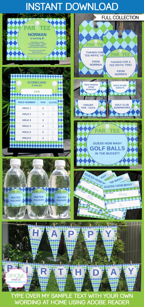 Golf Theme Party Invitations & Decorations - full Printable Package - INSTANT DOWNLOAD with EDITABLE text - you personalize at home Il_570xn
