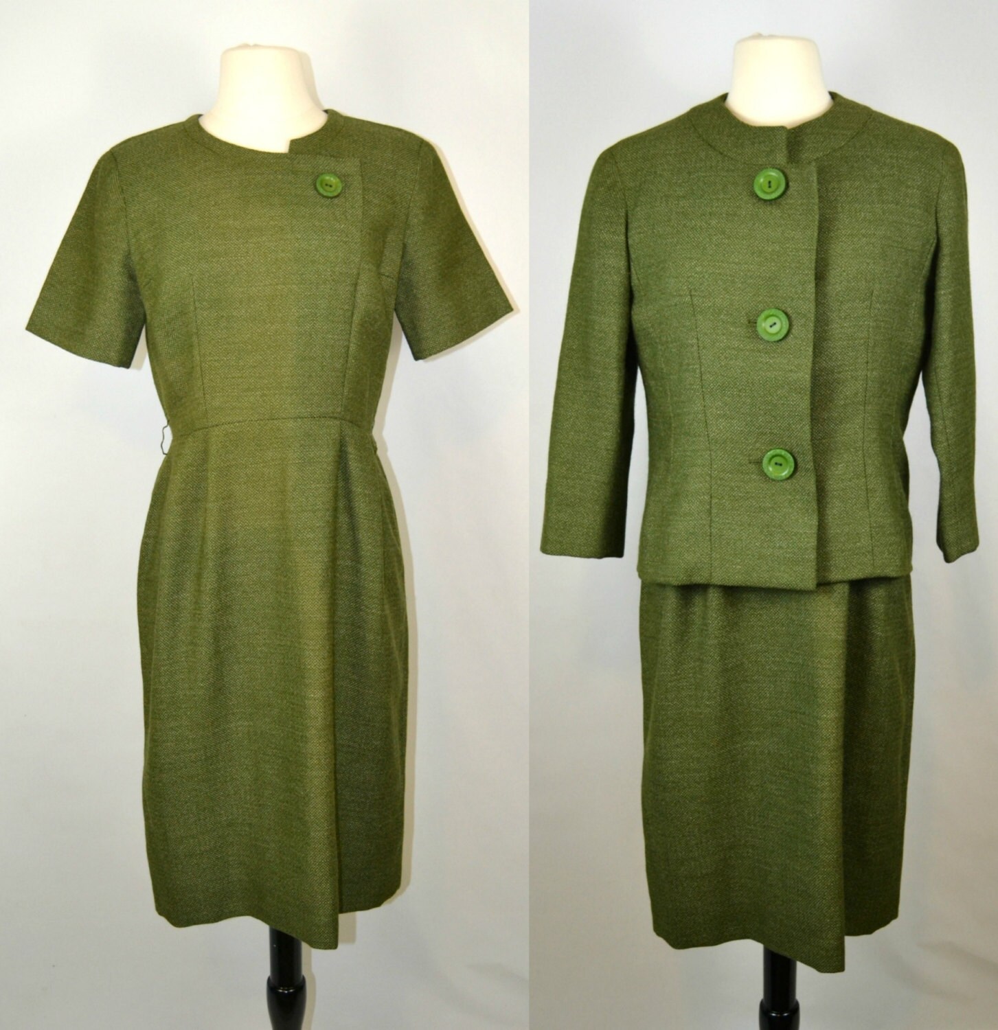 1950s/1960s Green Tweed Dress and Jacket by by KrisVintageClothing