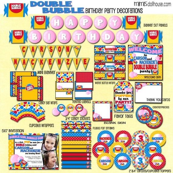 Double Bubble Party Decorations- Printable Double Bubble Twin Birthday Party Decorations PDF Il_570xn