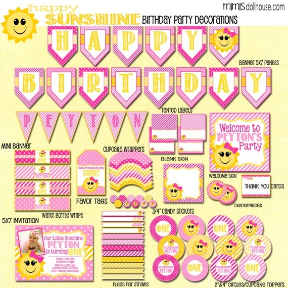 Sunshine Party Decorations- Printable You are my Sunshine Birthday Party Decorations PDF Il_570xn