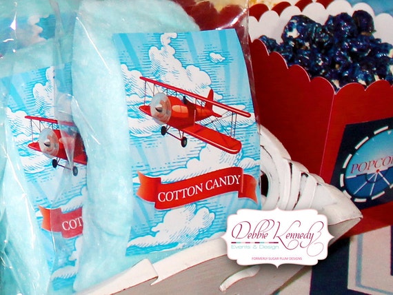 LIttle Aviator Printable Birthday Cotton Candy Tags - Red and Blue - DIY Print - Airplane Party - Instant Download Il_570xn