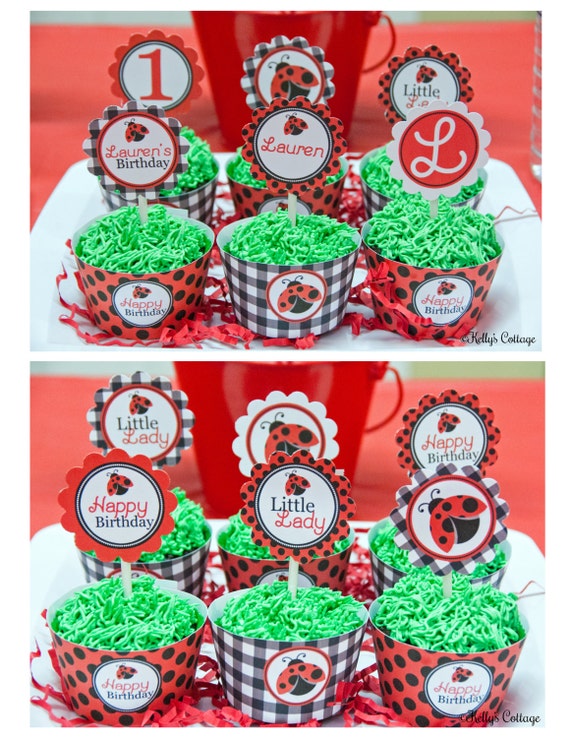 Ladybug Birthday Custom Party 2 Inch Party Circles + BONUS Theme 2 Inch Party Circles and Cupcake Wrappers Il_570xn