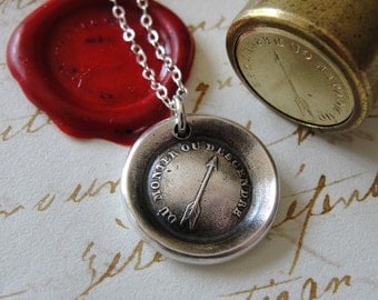 Wax Seal Necklace - To Rise - antique wax seal charm jewelry - French motto arrow Stay Positive by RQP Studio