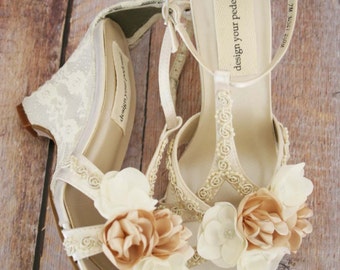 Ivory Wedding Shoes, Wedge Wedding Shoes, Ivory Lace Shoes, Lace Wedge Wedding Shoes, Lace Wedding Shoes, Ivory Bridal Accessories, Pearls