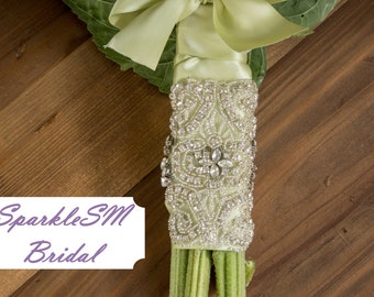 Bridal Bouquet Wrap, Crystal Wrap, Beaded Floral Wrap, Bouquet Cuff, Rhinestone Cuff, Jeweled Bouquet Cuff, Bouquet Wrap, Flower Wrap