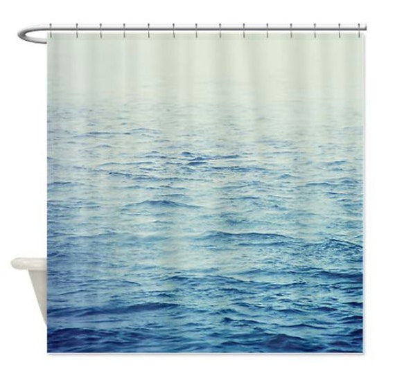 Shower Curtain Ocean Photography Foggy Ocean Ombre Blue