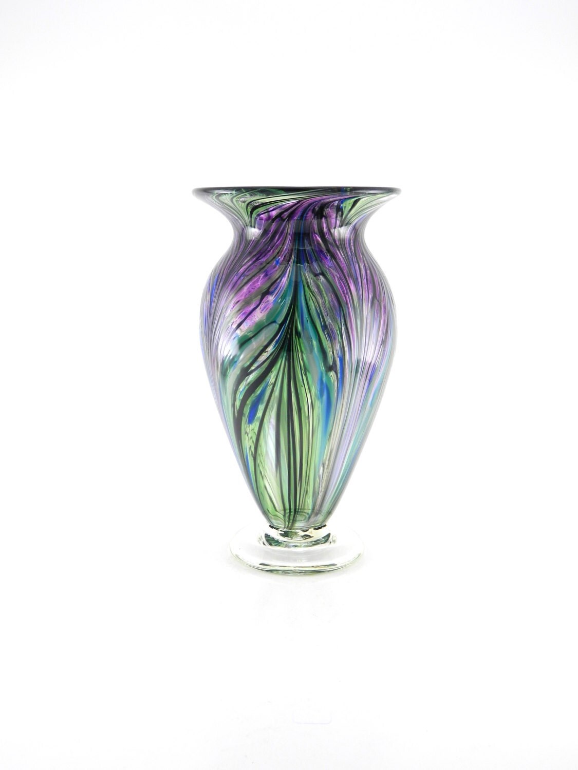 Hand Blown Art Glass Vase Hyacinth Purple Turquoise And