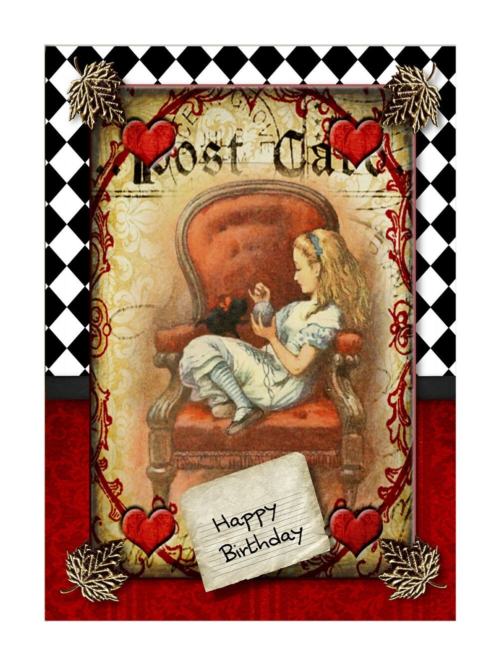 Digital Printable Birthday Card Alice in Wonderland Theme
