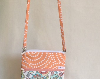 Cross Body Hipster Bag, Orange and Paisly, Two Zippers
