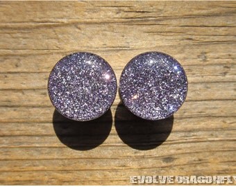 Lilac Silver Glitter Plugs - 2g, 0g, 00g, 7/16, 1/2, 9/16, 5/8, 3/4, 7/8, 1 Inch