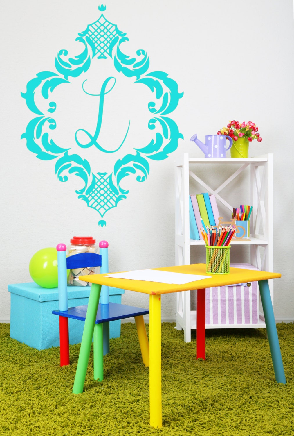 Damask Vinyl Frame Personalized Wall Art by thewordnerdstudio