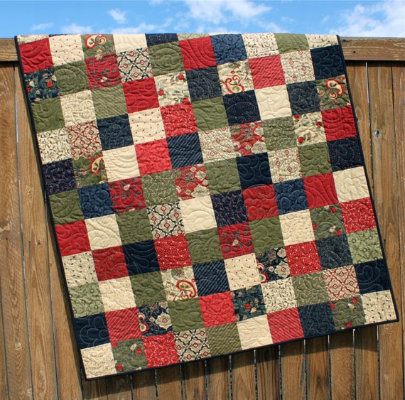 Christmas Quilt Pine Fresh Black Deep Red Green by JennyMsQuilts